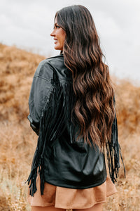 Wild West Whimsy Fringe Faux Leather Jacket (Black) - NanaMacs