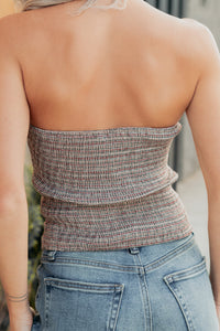 Kiss It Better Strapless Houndstooth Lace Top (Brown/Wine) - NanaMacs