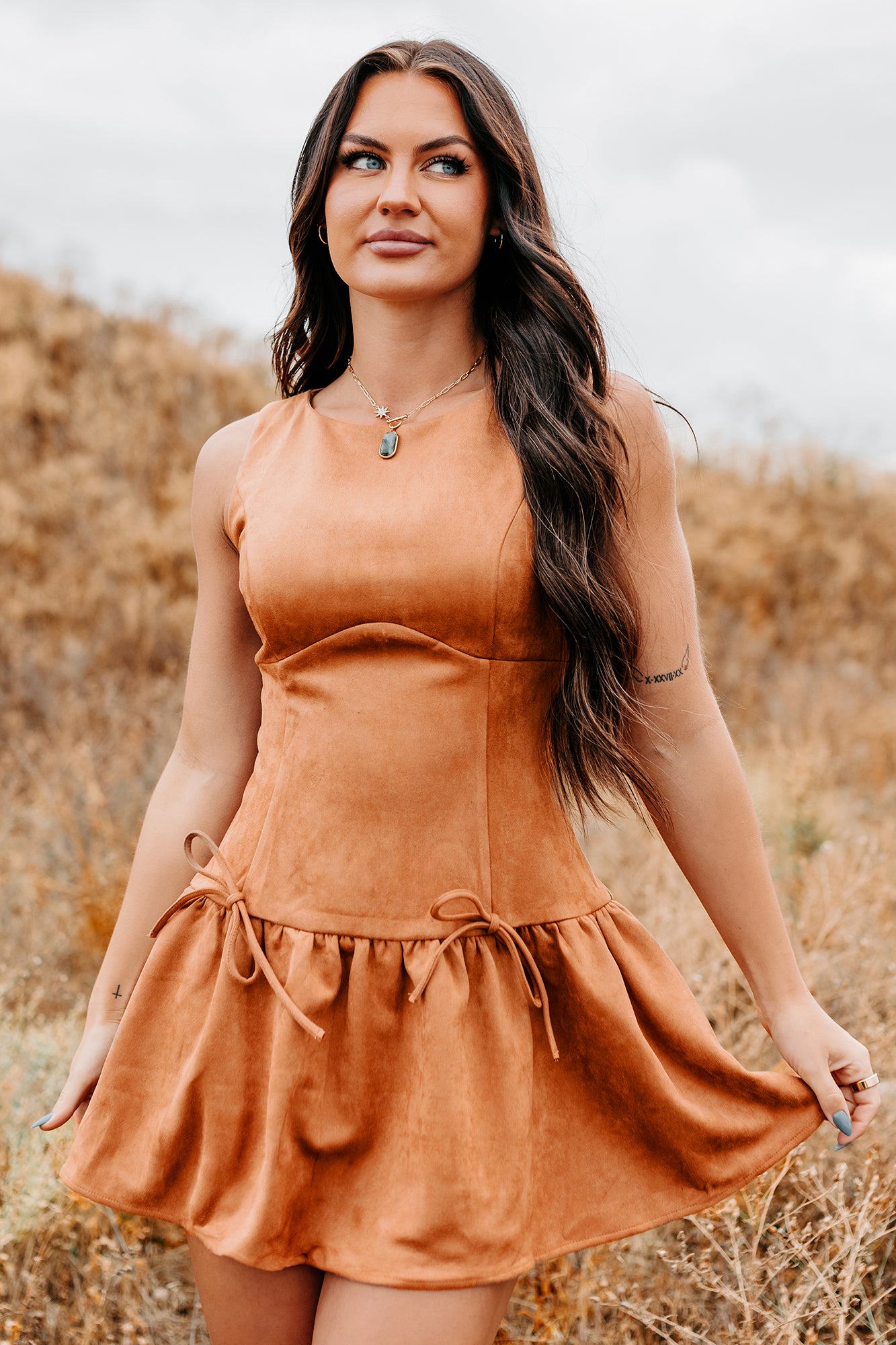 Wish You Luck Sleeveless Faux Suede Mini Dress (Camel) - NanaMacs