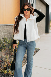 Frosted Glow High Neck Button Up Sherpa Vest (White) - NanaMacs
