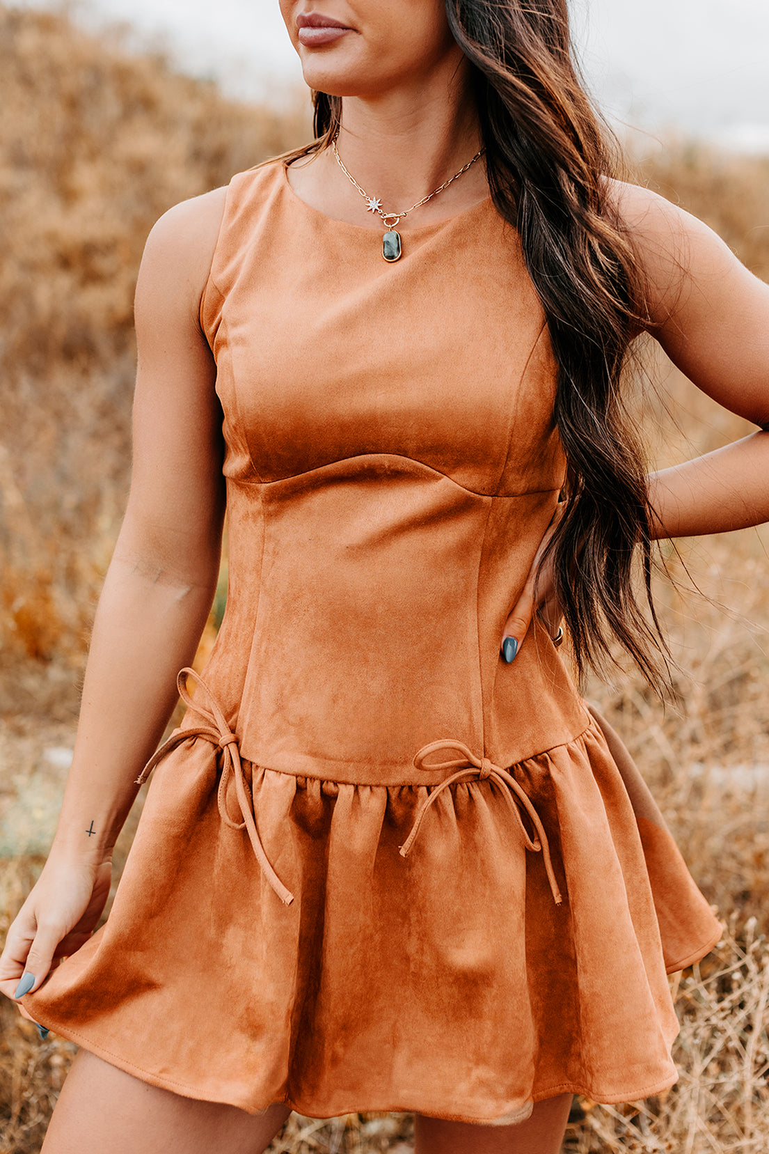 Wish You Luck Sleeveless Faux Suede Mini Dress (Camel) - NanaMacs