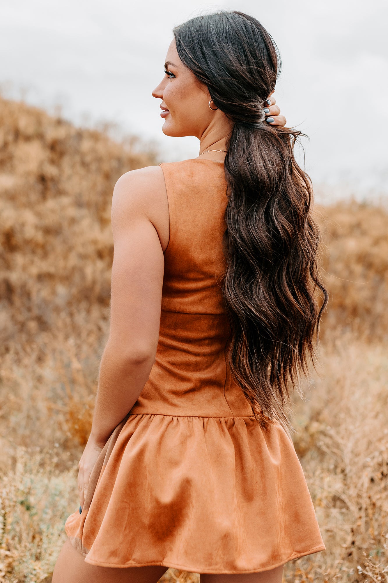 Wish You Luck Sleeveless Faux Suede Mini Dress (Camel) - NanaMacs