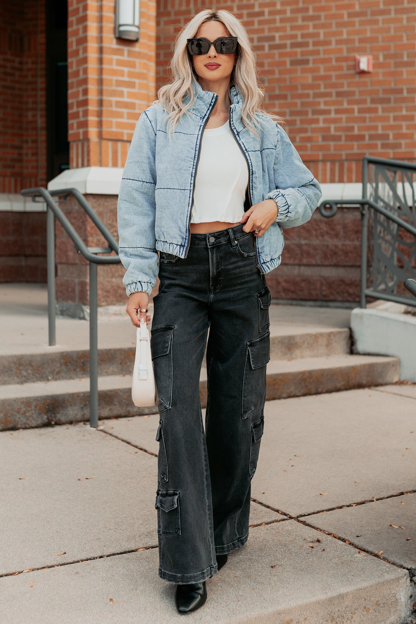 Warm Refuge Denim Cropped Puffer Jacket (Blue) - NanaMacs