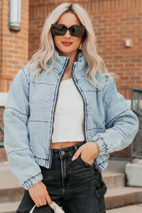 Warm Refuge Denim Cropped Puffer Jacket (Blue) - NanaMacs
