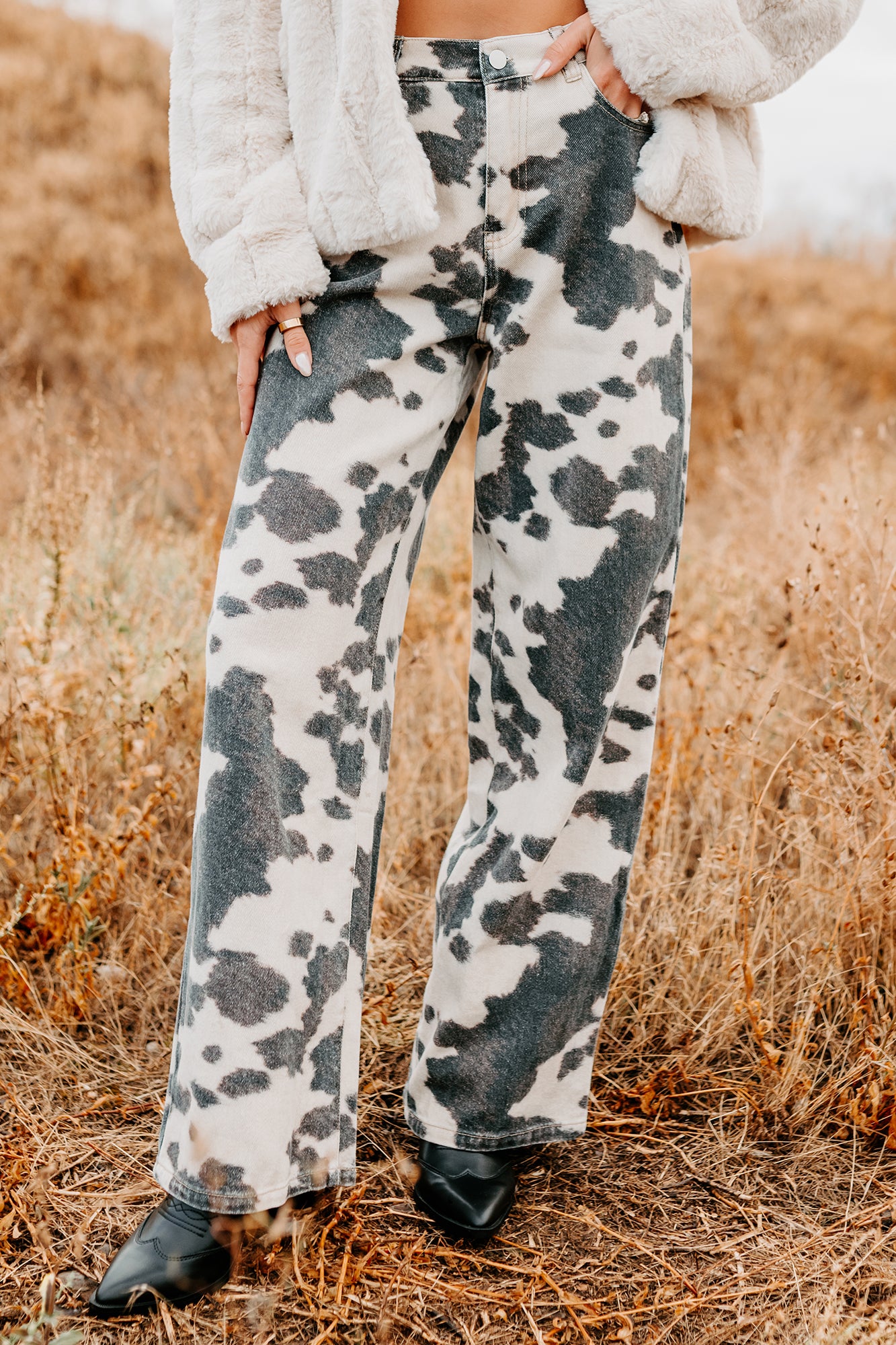 Willis Wide Leg Cow Print Klesis Jeans (Brown) - NanaMacs