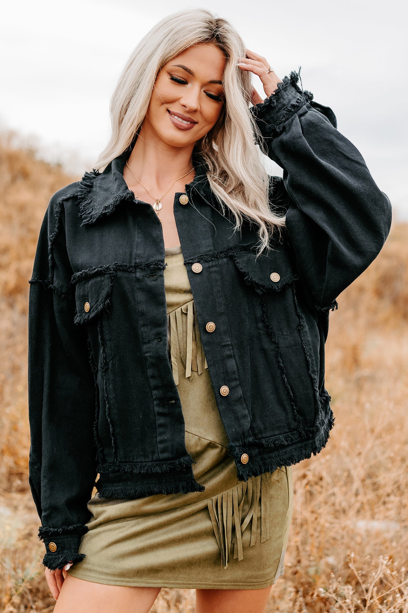 Steady Ground Raw Seam Denim Shacket (Black) - NanaMacs