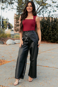 Burning Slow Sleeveless Square Neck Bodysuit (Ruby) - NanaMacs