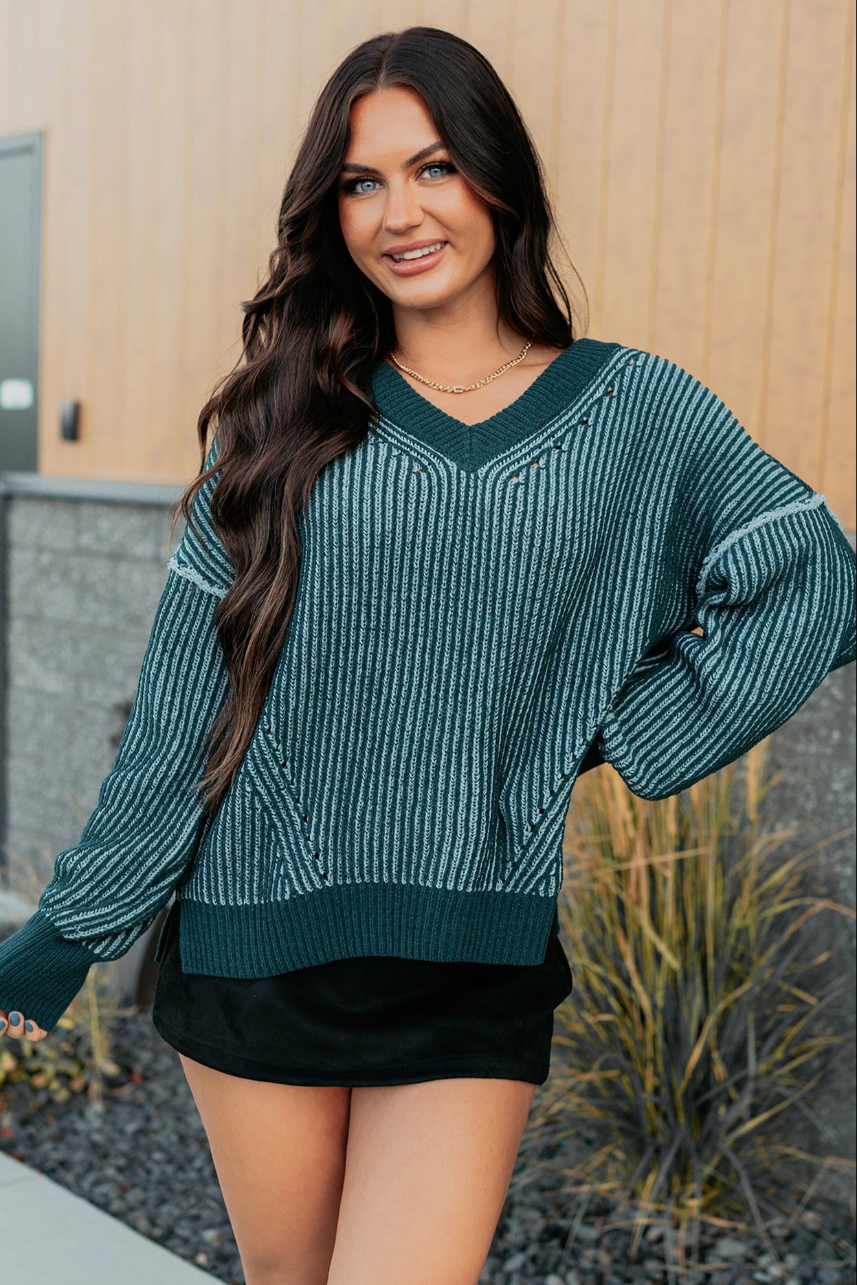 Grounded Soul Two Tone Cable Knit Sweater (Forest) - NanaMacs