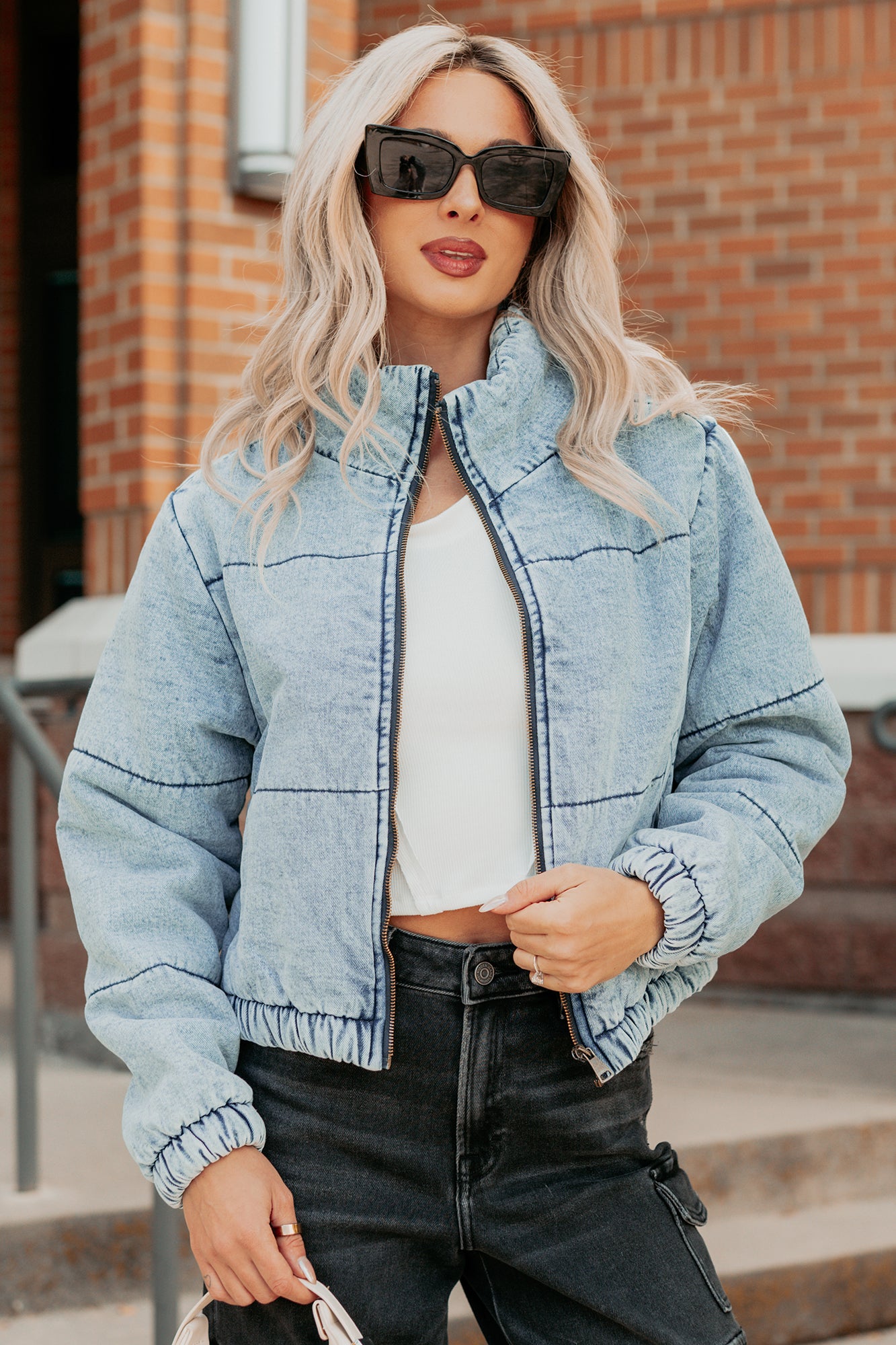 Warm Refuge Denim Cropped Puffer Jacket (Blue) · NanaMacs