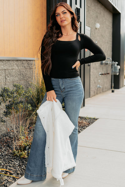 Comfort Space Square Neck Cut-Out Top (Black) - NanaMacs