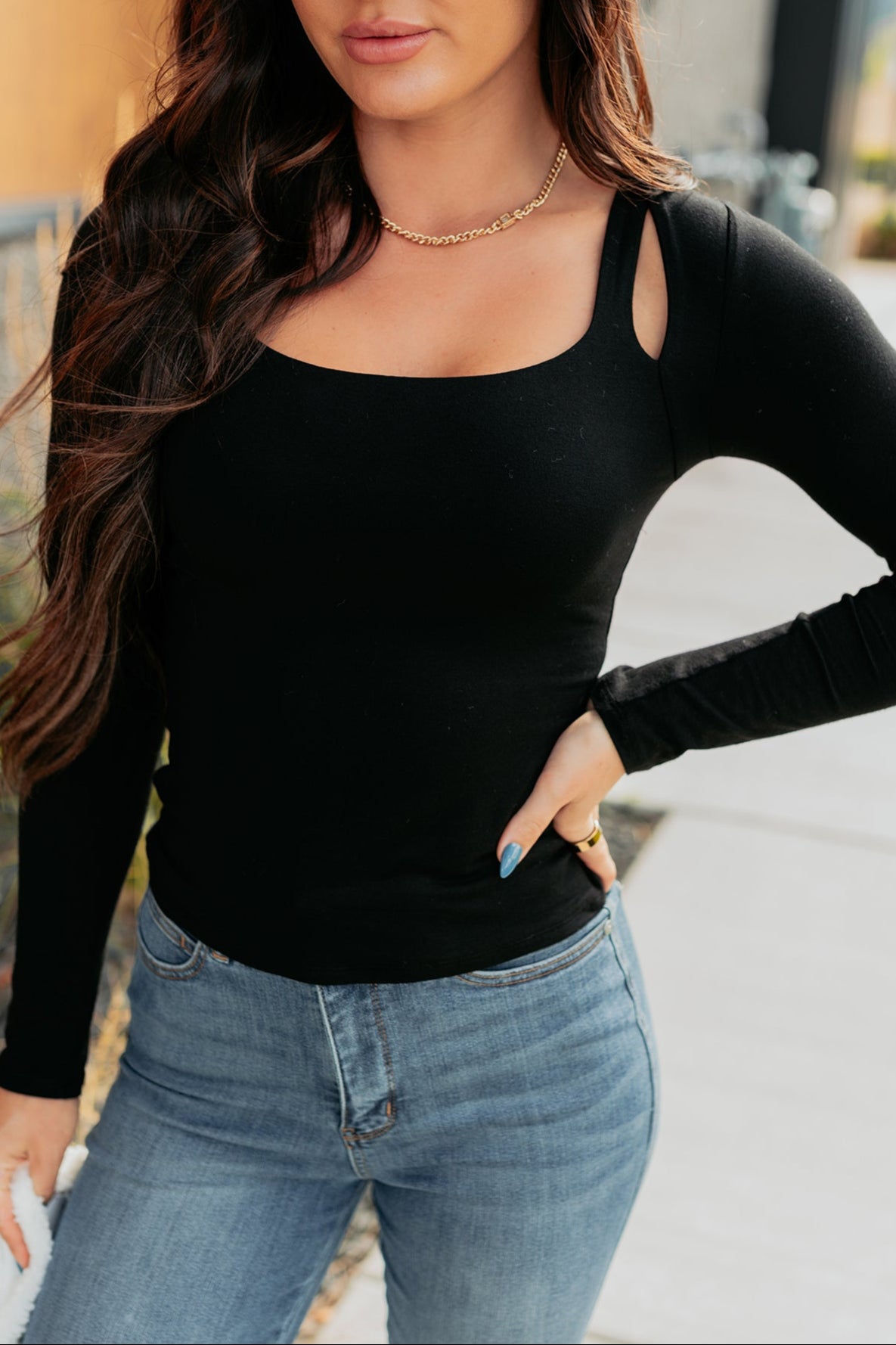 Comfort Space Square Neck Cut-Out Top (Black) - NanaMacs