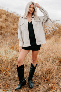 Wild West Whimsy Fringe Faux Leather Jacket (Cream) - NanaMacs