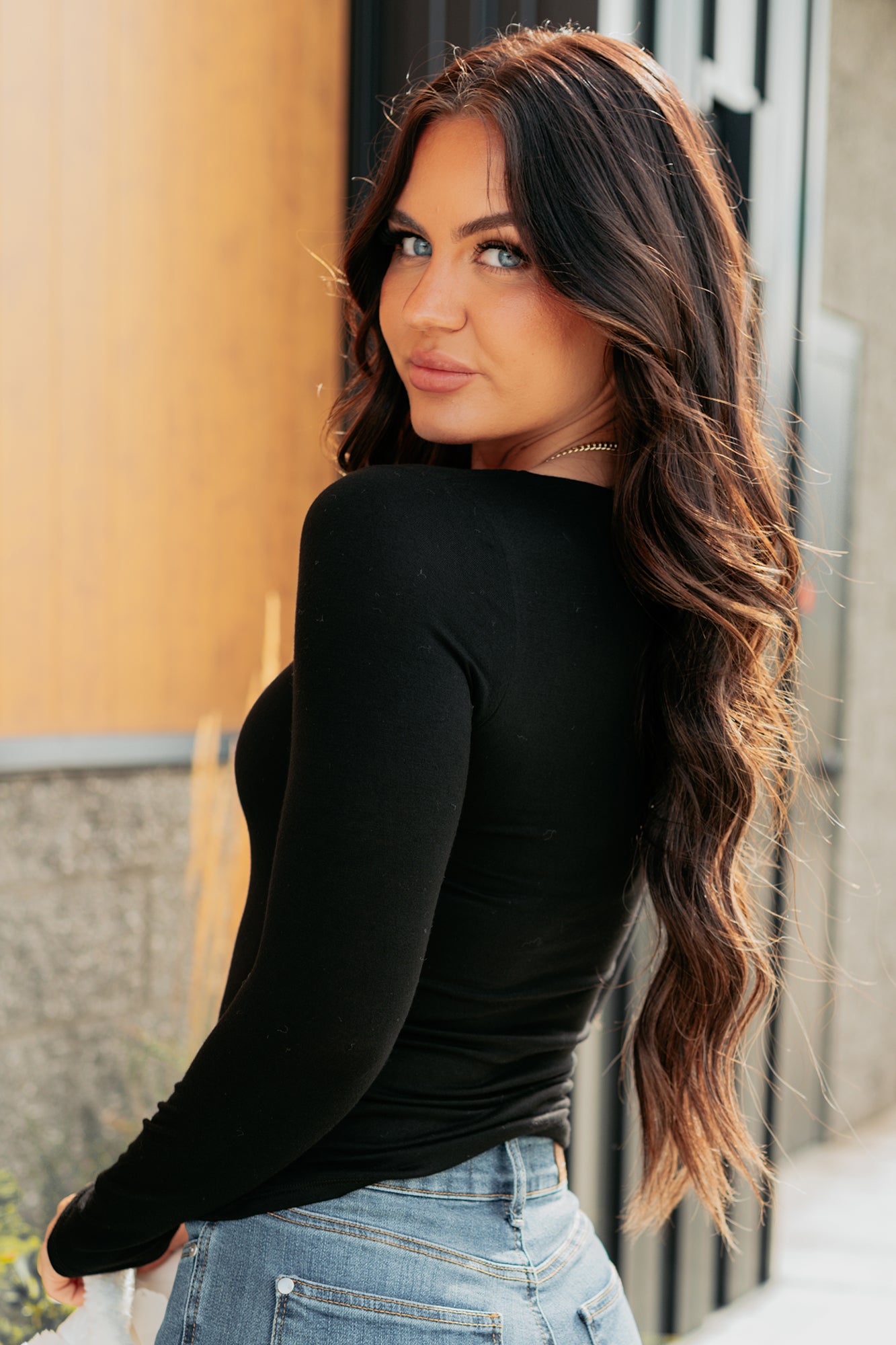 Comfort Space Square Neck Cut-Out Top (Black) - NanaMacs