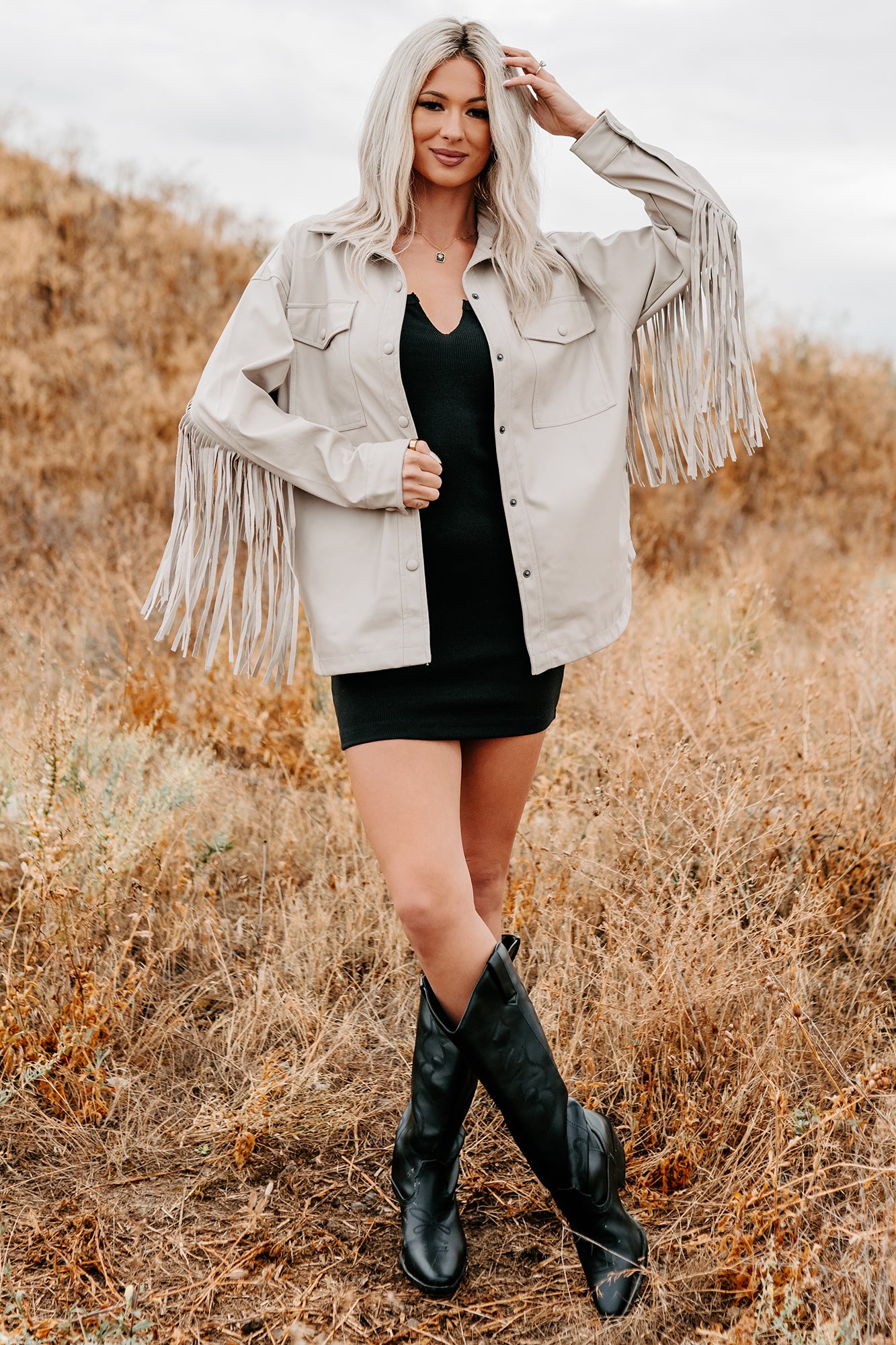 Wild West Whimsy Fringe Faux Leather Jacket (Cream) - NanaMacs