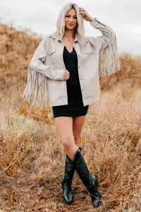 Wild West Whimsy Fringe Faux Leather Jacket (Cream) - NanaMacs