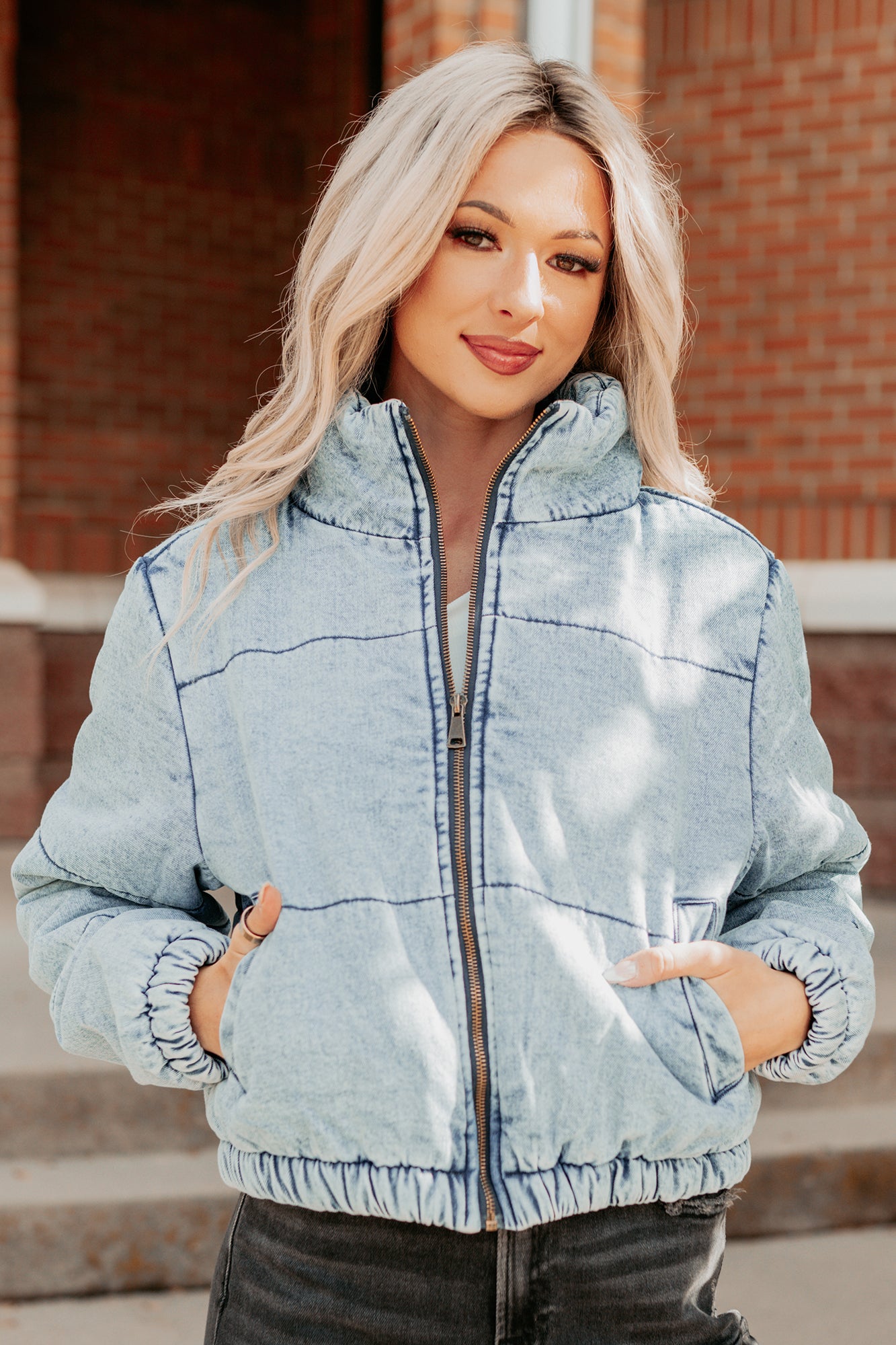 Warm Refuge Denim Cropped Puffer Jacket (Blue) - NanaMacs