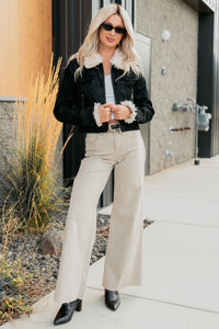 Soulful Strolls Shearling Aviator Jacket (Black/Cream) - NanaMacs