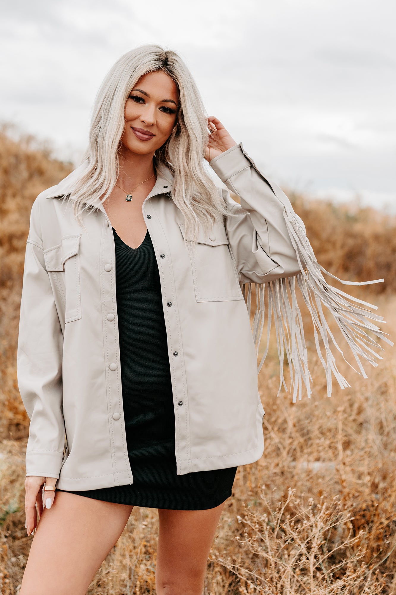 Wild West Whimsy Fringe Faux Leather Jacket (Cream) - NanaMacs