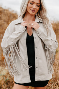 Wild West Whimsy Fringe Faux Leather Jacket (Cream) - NanaMacs