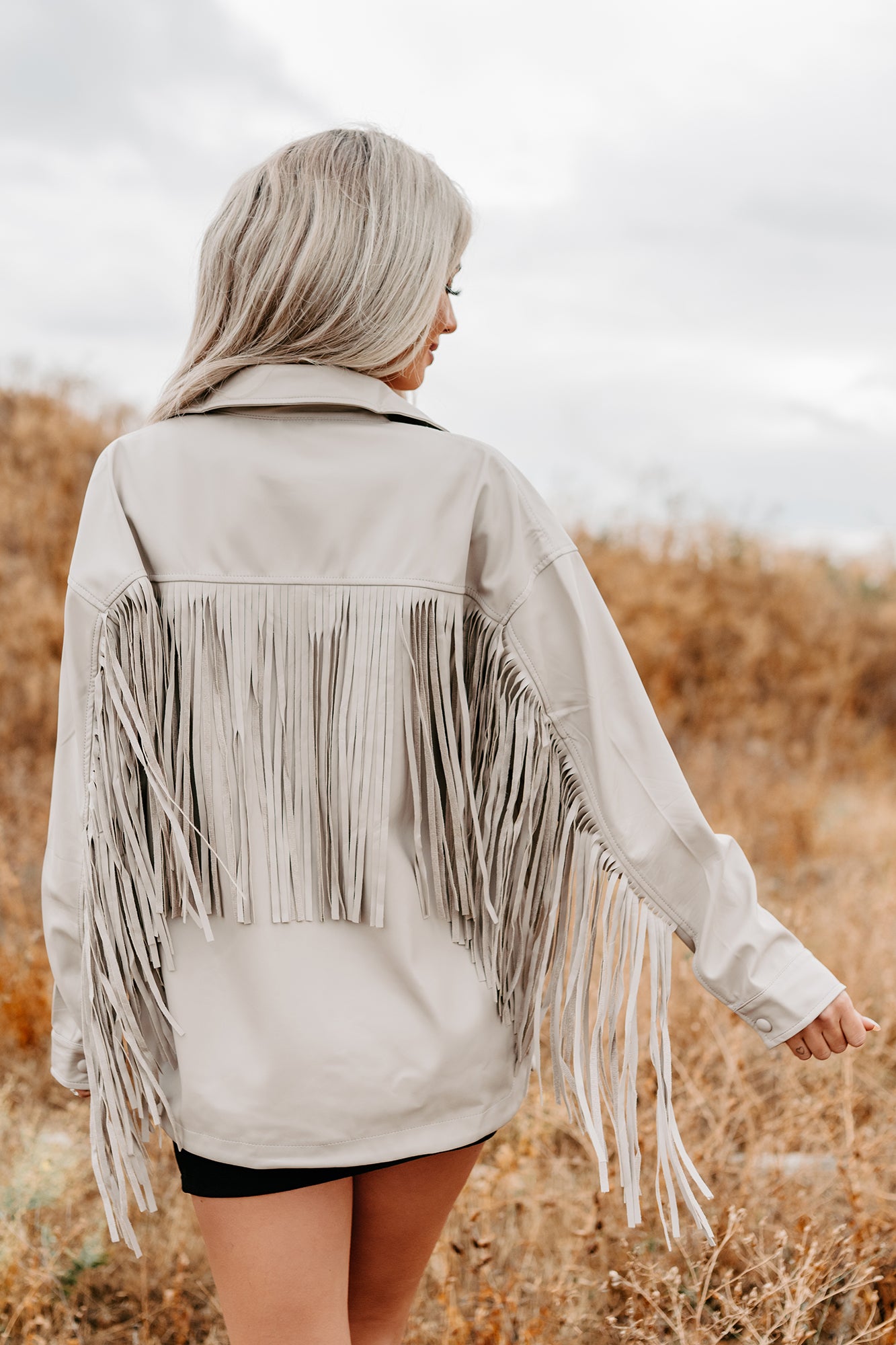 Wild West Whimsy Fringe Faux Leather Jacket (Cream) - NanaMacs