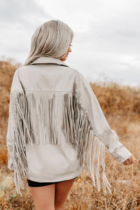 Wild West Whimsy Fringe Faux Leather Jacket (Cream) - NanaMacs