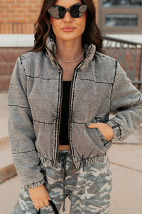 Warm Refuge Denim Cropped Puffer Jacket (Black) - NanaMacs