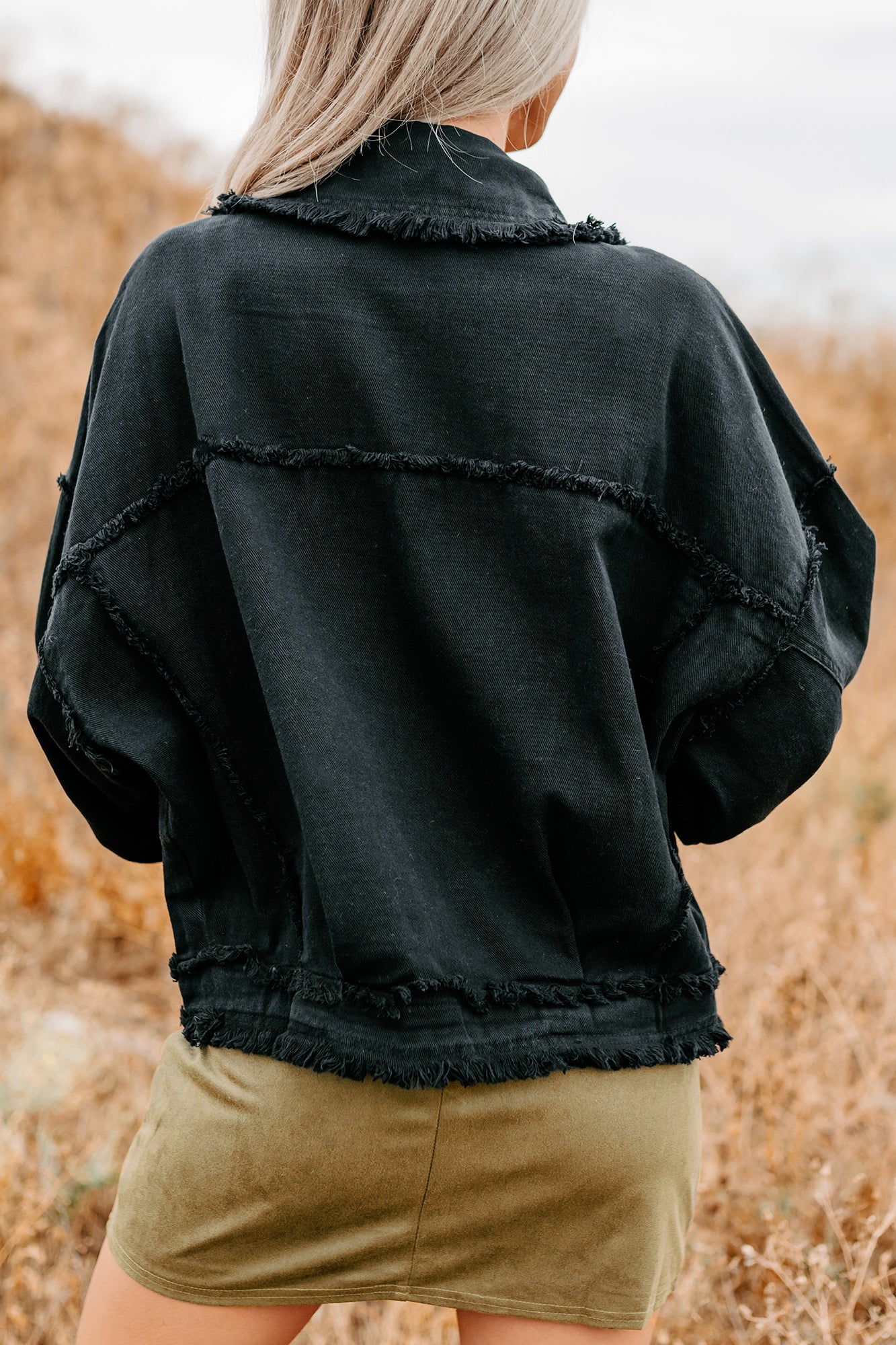 Steady Ground Raw Seam Denim Shacket (Black) - NanaMacs