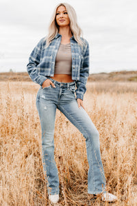Bless This Mess Plaid Cropped Shacket (Blue) - NanaMacs
