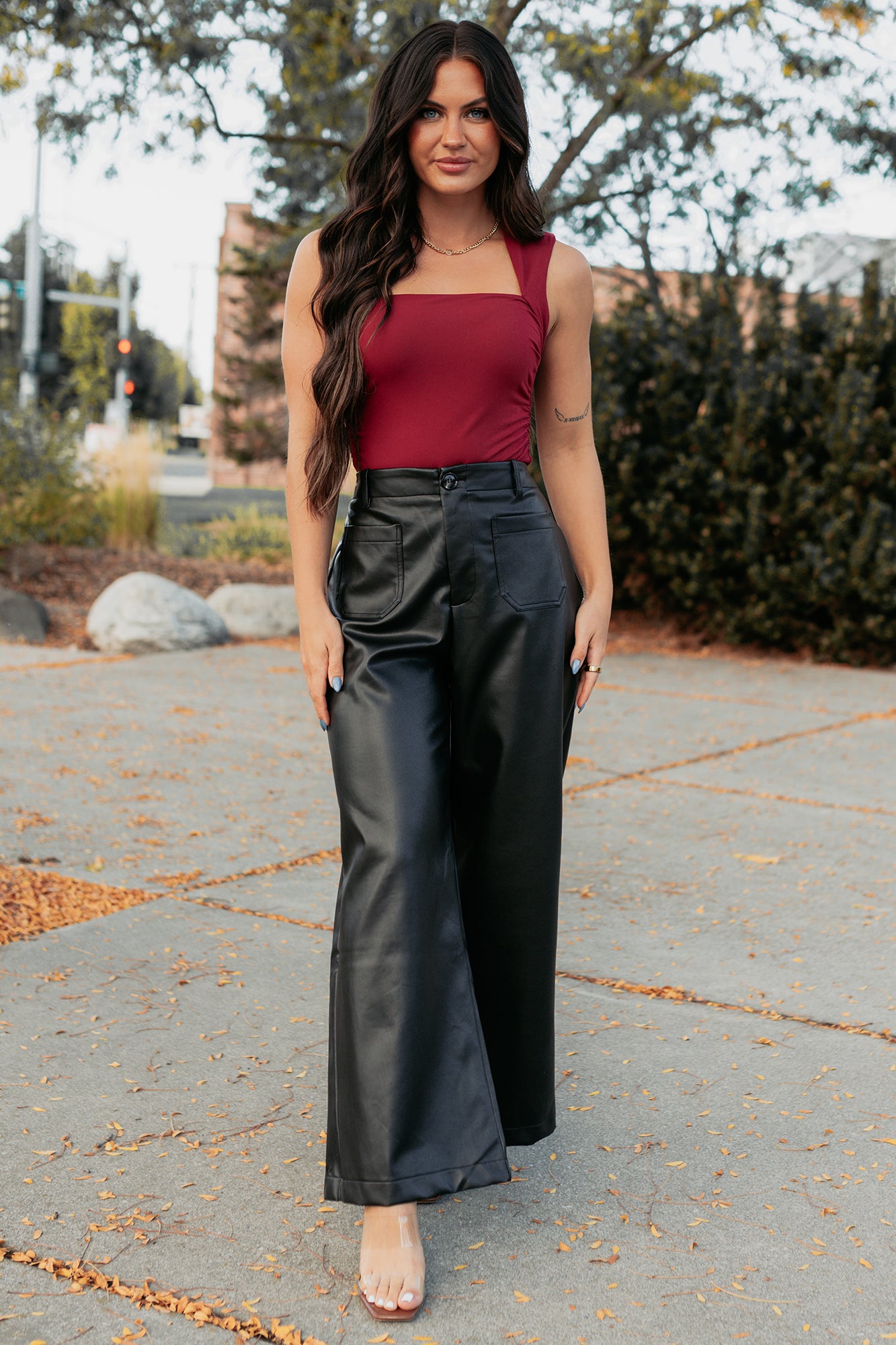 Burning Slow Sleeveless Square Neck Bodysuit (Ruby) - NanaMacs