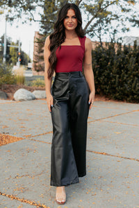 Burning Slow Sleeveless Square Neck Bodysuit (Ruby) - NanaMacs