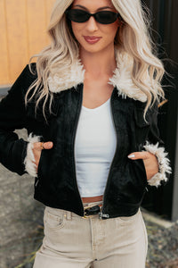 Soulful Strolls Shearling Aviator Jacket (Black/Cream) - NanaMacs