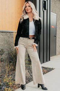 Soulful Strolls Shearling Aviator Jacket (Black/Cream) - NanaMacs