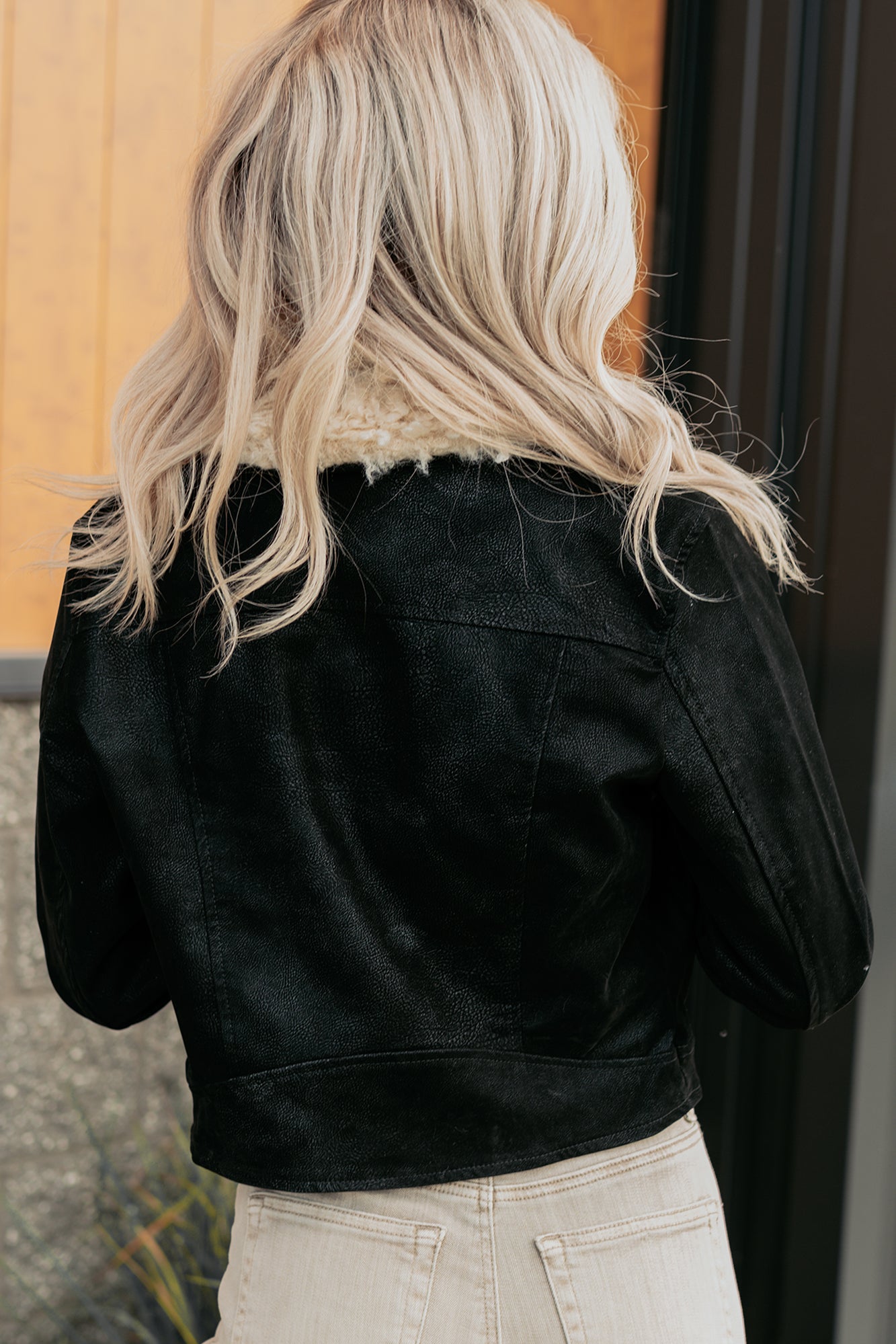 Soulful Strolls Shearling Aviator Jacket (Black/Cream) - NanaMacs