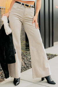 Lars Tummy Control Wide Leg Glittery Risen Jeans (Taupe) - NanaMacs