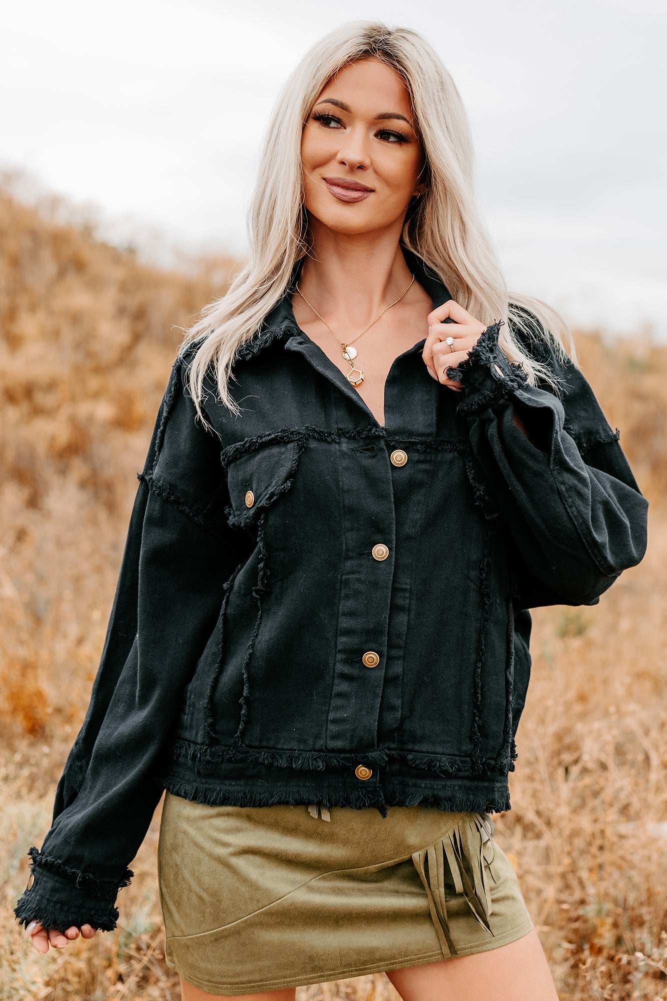 Steady Ground Raw Seam Denim Shacket (Black) - NanaMacs