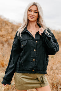 Steady Ground Raw Seam Denim Shacket (Black) - NanaMacs