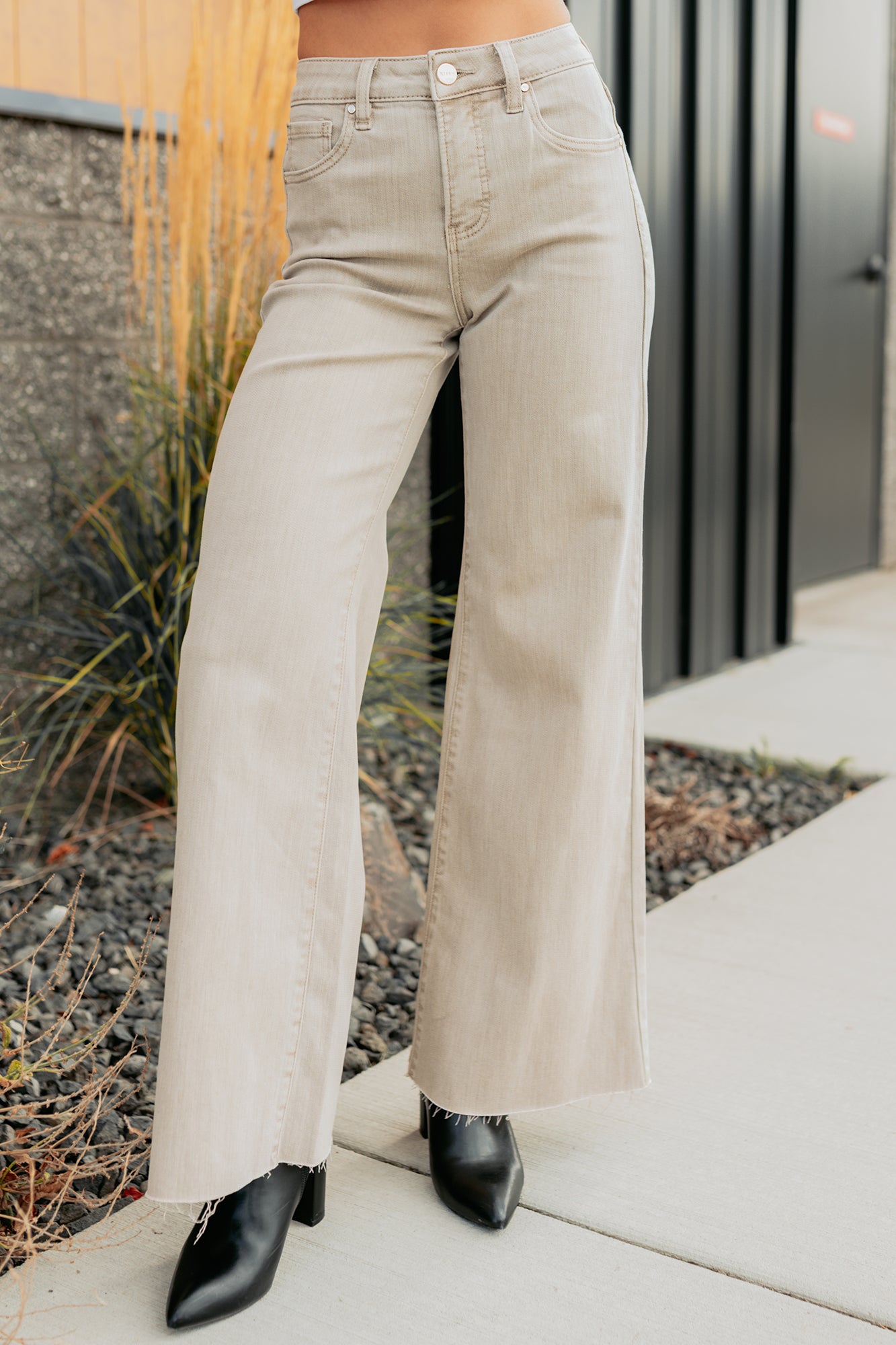 Lars Tummy Control Wide Leg Glittery Risen Jeans (Taupe) - NanaMacs