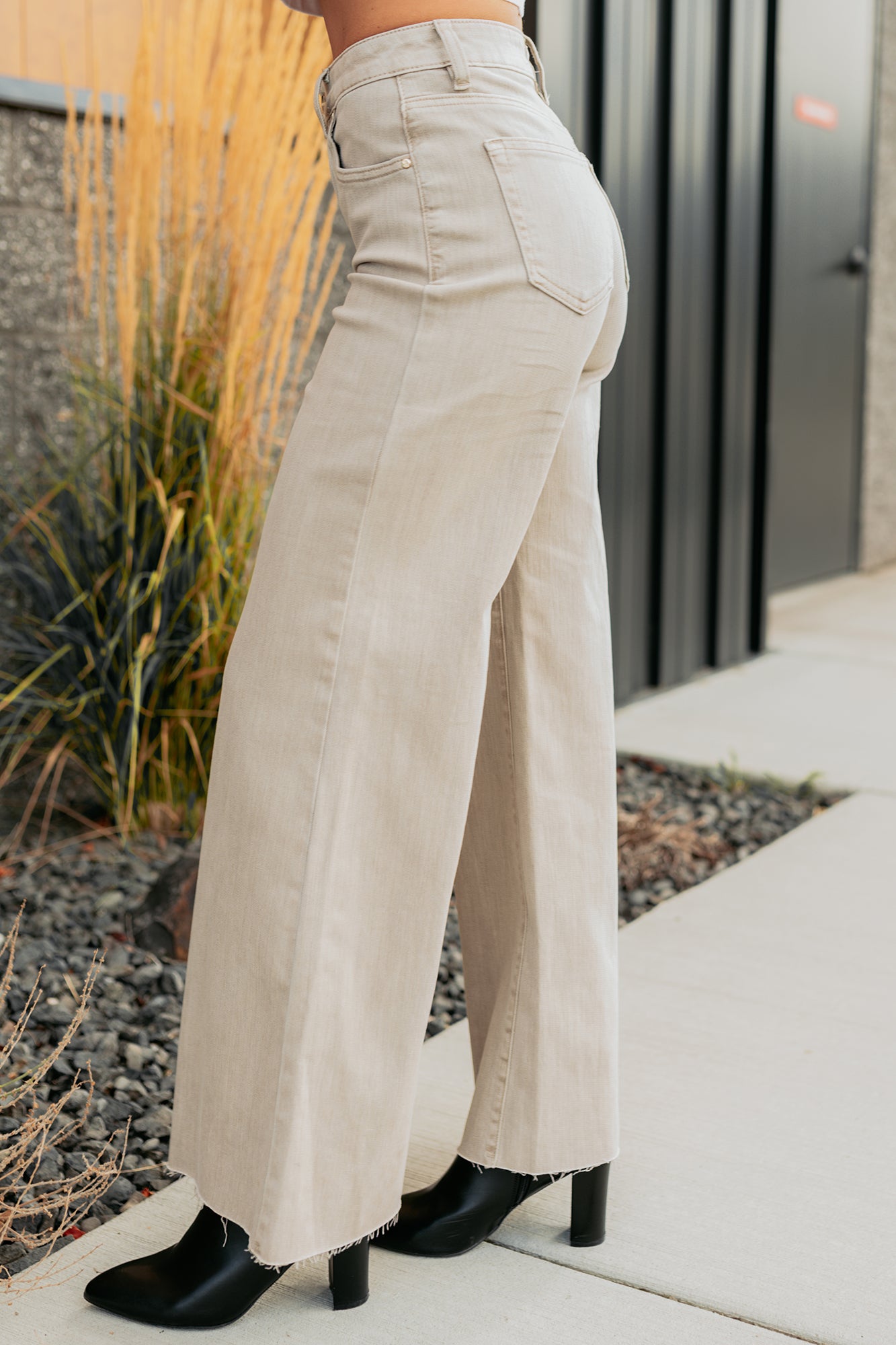 Lars Tummy Control Wide Leg Glittery Risen Jeans (Taupe) - NanaMacs