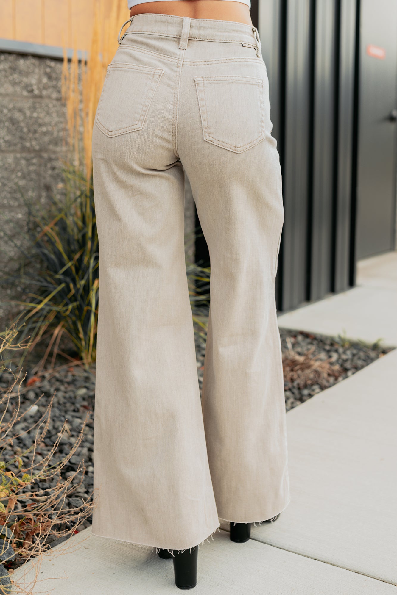 Lars Tummy Control Wide Leg Glittery Risen Jeans (Taupe) - NanaMacs