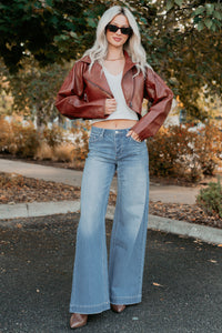 Savage Love Faux Leather Crop Jacket (Rust) - NanaMacs