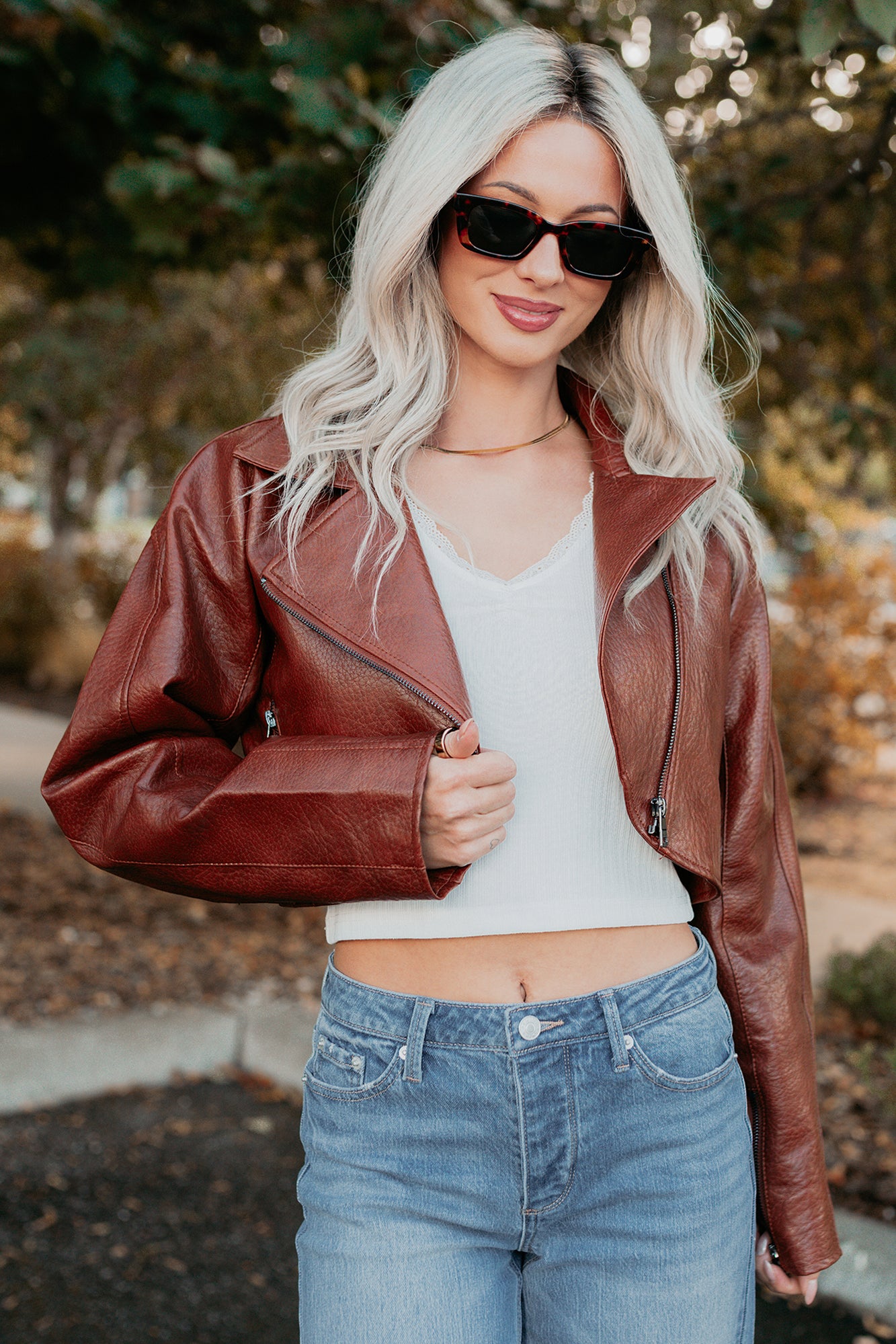 Savage Love Faux Leather Crop Jacket (Rust) - NanaMacs