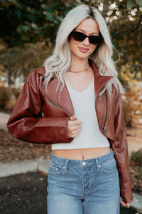 Savage Love Faux Leather Crop Jacket (Rust) - NanaMacs