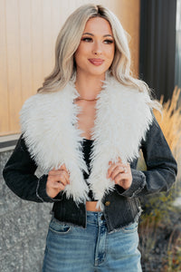 Unapologetic Glow Denim Fur Collar Jacket (Black) - NanaMacs
