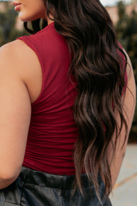 Burning Slow Sleeveless Square Neck Bodysuit (Ruby) - NanaMacs