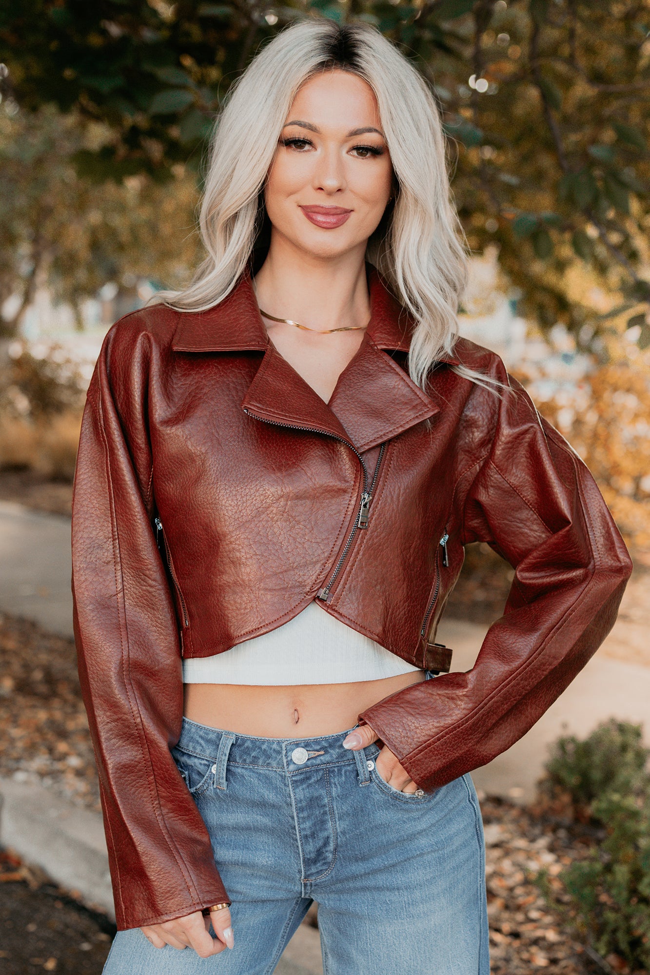 Savage Love Faux Leather Crop Jacket (Rust) - NanaMacs