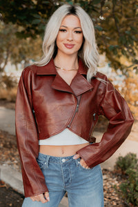 Savage Love Faux Leather Crop Jacket (Rust) - NanaMacs