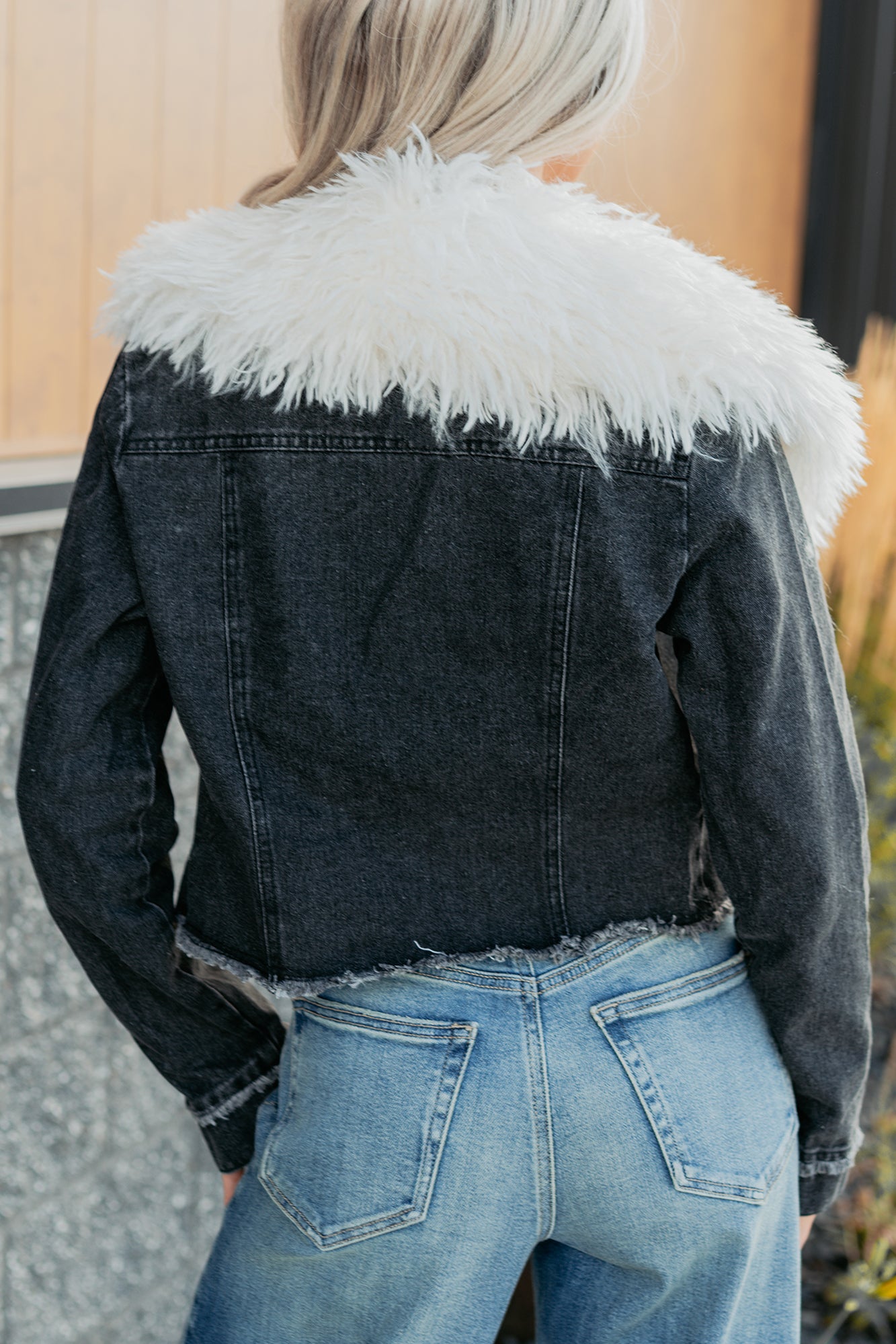 Unapologetic Glow Denim Fur Collar Jacket (Black) - NanaMacs
