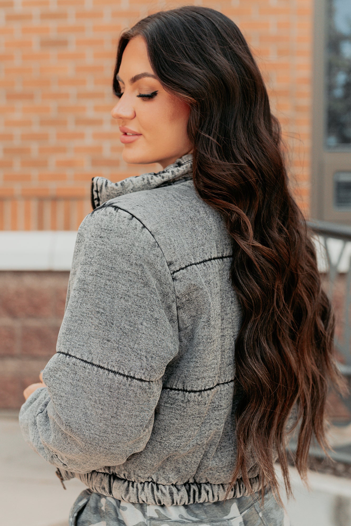 Warm Refuge Denim Cropped Puffer Jacket (Black) - NanaMacs