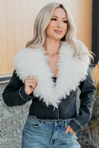 Unapologetic Glow Denim Fur Collar Jacket (Black) - NanaMacs