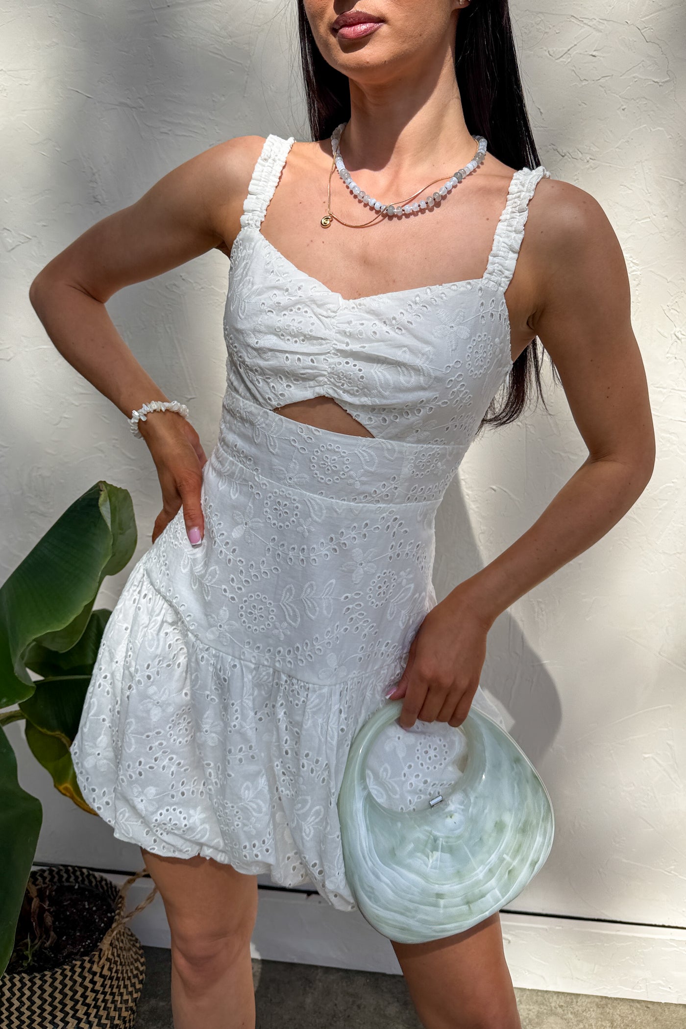 Almost A Dream Eyelet Lace Bubble Hem Dress (White) - NanaMacs
